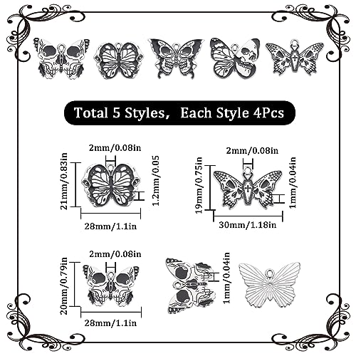SUNNYCLUE 1 Box 20Pcs 5 Styles Butterfly Charms Bulk Gothic Skull Charms Moth Skeleton Charm Enamel Black White Cross Halloween Insect Charm for jewellery Making Charms DIY Necklace Earring Adults - Image 2