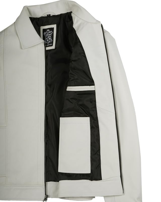 Image of Blingsoul Disc White Leather Jacket Men Real Lambskin | [1124096] Jose Off White, XXL