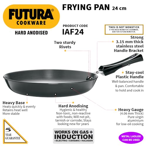 Image of Hawkins Futura 25 cm Frying Pan, Hard Anodised Fry Pan, Induction Frying Pan, Black (IAF25)