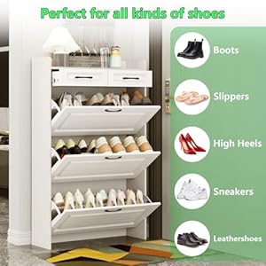 Shoe cabinetfreestanding shoe organizer with metal drawer bracket for entryway narrow shoe rack cabinet shoe organizer for entryway living room  urban country home decor