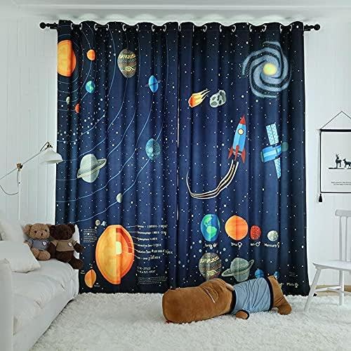 Image of Space Theme Grommet Opaque Curtains For Kids Room Planets Parde 4X7 Feet Set Of 2, Door Size Curtain,Multicolour