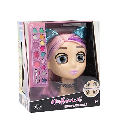 Nice Group- Influencer Make Up Doll, Testa da Truccare e Pettinare con Occhi Cambia Colore per Bambine Ragazza Trucchi, Multicolore, Taglia Unica, 92049