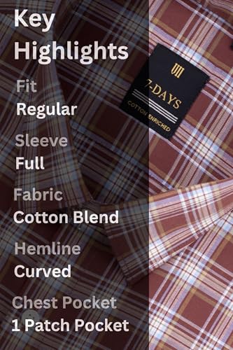 Image of 7-DAYS Men's Premium Checks Formal Shirt - Cotton Rich, Regular Fit, Full Sleeve, with Pocket, Wrinkle Resistant - Stylish Office & Everyday Wear.
