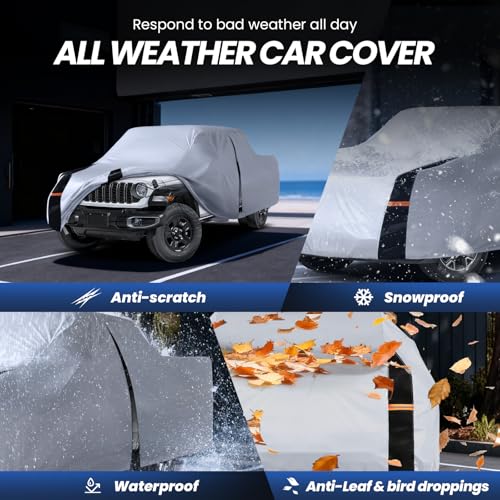Image of Multi-Layer Jeep Gladiator Truck Cover, Custom fit Gladiator 1999-2026 Crew Cab Short Bed(5') Car Cover Waterproof All Weather, Full Exterior Cover Rain Wind Dust and UV Protection with Door Zipper