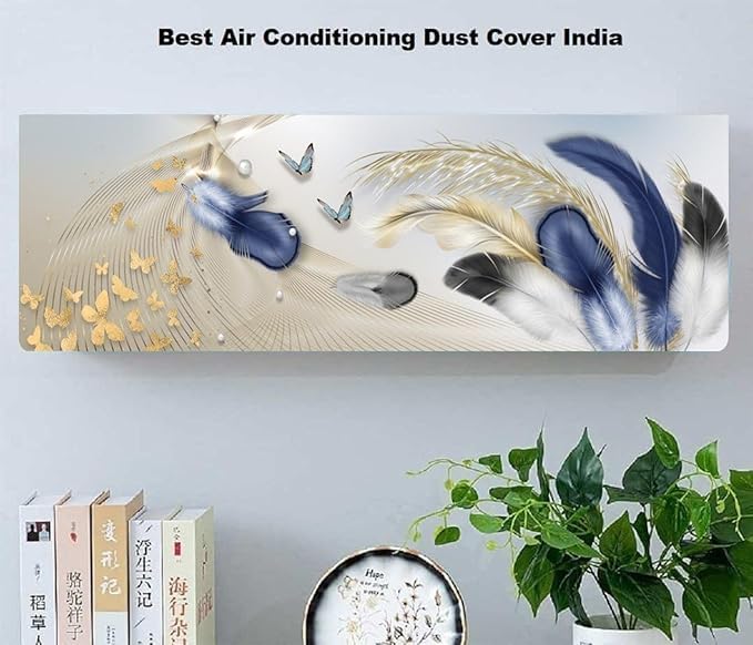 Image of Polyester Printed Air Conditioning Dust Cover Folding Designer Ac Cover For Indoor Split Ac 1.5 Ton (97X 31X 21 Cm ) (Butterflies)