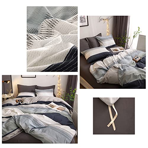 Dreamingo Queen Duvet Cover Gray Blue White Stripes Modern Geometric Bedding Set For Teen Boys Men 100% Cotton Lightweight Soft Reversible Quilt Cover With Zipper #TOP5