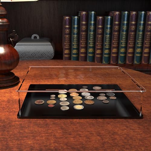 Image of Acrylic Display Case for Books and Medals, Versatile Clear Acrylic Display Box with Black Base for Badges, Coins and Cards, 10.6x8x2.4-inch