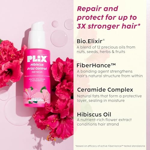 Image of PLIX - THE PLANT FIX Hibiscus Frizz Control Hair Serum 50ml + Bond Repair Advanced Shampoo 200ml | Protects & Smoothes Frizzy Hair | 3x Strength with Fiberhance