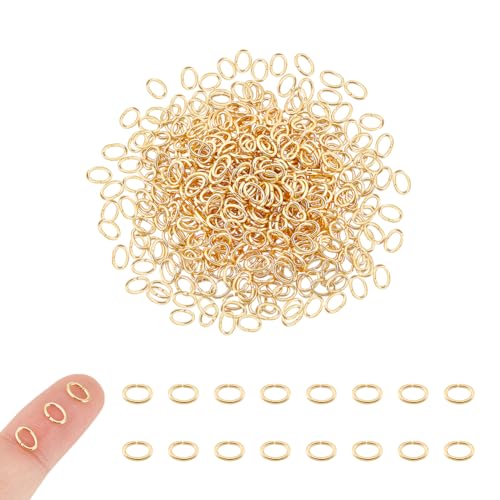 UNICRAFTALE 500Pcs 18K Gold Plated Oval Jump Rings 304 Stainless Steel 6mm Long Golden Rings for Jewelry Making DIY Craft Earring Bracelet Pendant Choker