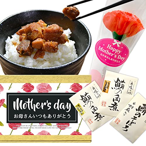 母の日のプレゼント おつまみ 焼津のマグロ佃煮 詰め合わせセット 3種 造花カーネーション付 (母の日)