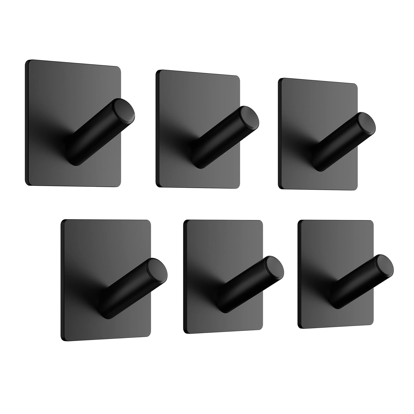 Dripex Black Self Adhesive Hooks - Set Of 6, Stainless Steel - Strong Sticky Hooks For Hanging Towels, Bathroom Towel Hooks, Tea Towel Hooks, Stick On Hooks