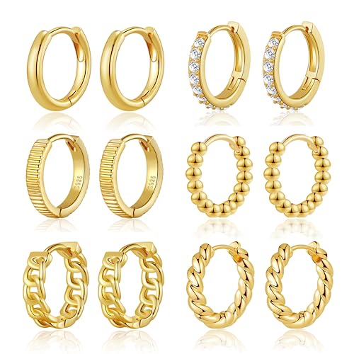 BMMYE 4 Pairs Small Gold Huggie Hoop Earrings for Women Hypoallergenic Mini Hoops Earrings Set for Multiple Piercing Lightweight Small Gold Hoops Stack Jewelry for Gifts