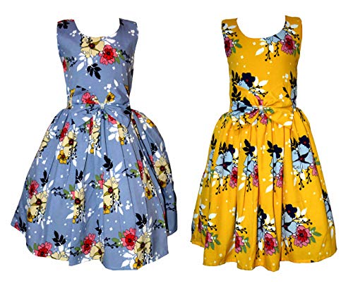 Image of Casual Frock for Baby Girls,Blue Printed and Olive Printed,Pack of 2