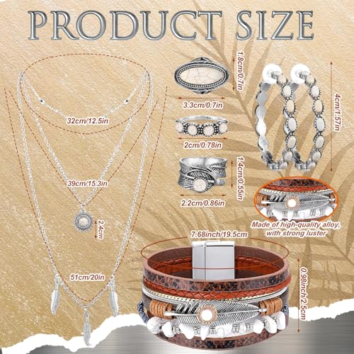 Image of Ecally Bohemian Western Jewelry Turquoise Set Women Country Pendant Long Choker Layered Bracelets Earrings Ring for Women