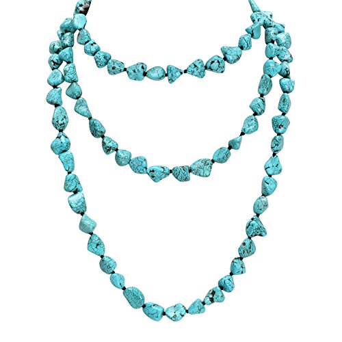 Turquoise Beads Endless Necklace Long Knotted Stone Multi-Strand Layer Necklaces Handmade Jewelry 59"