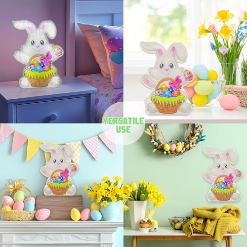 Image of Allenjoy Spring Easter Bunny Rabbit Basket Eggs Night Light Up Box for Kids Gifts USB Powered Lamp Lightbox Bedroom Room Wall Art Table Desk Decorations Decor Sign
