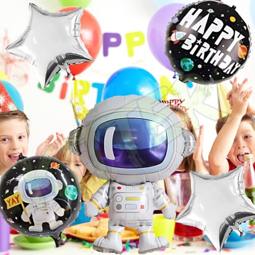 Image of KITTER Space Theme Birthday Decorations for Kids | Astronaut Foil Balloon Set for Boys & Girls | Galaxy Outer Space Party Supplies | Happy Birthday Balloon Pack - 5 Pcs