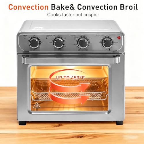 Image of OLIXIS Air Fryer Toaster Oven Combo Extra Large, 26.4QT Convection Oven Countertop 4 Functions in 1, 4 Accessories Included, Stainless, Up to 450F