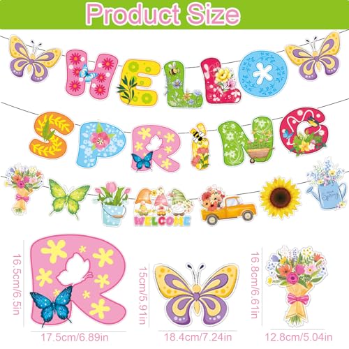 Image of 3Pcs Pre-Strung Hello Spring Banner for Classroom Office Spring Easter Hanging Decorations