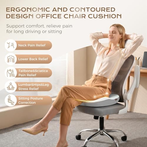 Image of Coverado Seat Cushion for Car Truck Driver, Ergonomic Memory Foam Chair Cushions for Sciatica & Tailbone Pain Relief Cushion Butt Cushion for Long Sitting, Driver Office Seat Cushion Gray&Light Gray