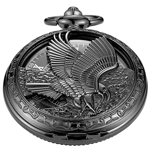 Image of Men's Black Arabic Numerals Mechanical Pocket Watch with Chain,Mechanical Pocket Watches for Men
