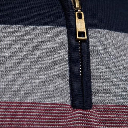 Men's Patchwork Pullover, Cotton Knit Half-Zip Stand-up Collar top2