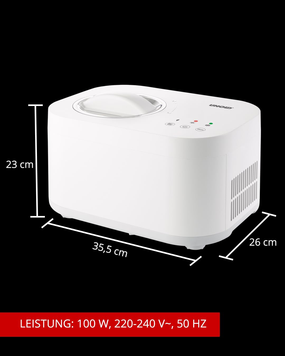 UNOLD 48820 EISMASCHINE Snow - selbstkühlender Kompressor, 100 W, entnehmbarer Eisbehälter, auch für vegane, laktosefreie und steviahaltige Eiskreationen