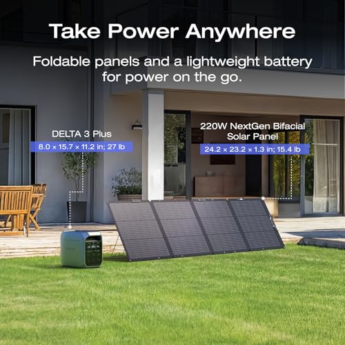 ef ecoflow solar generator delta 3 plus with 220w bifacial solar panel 1000w solar input lfplifepo4 battery portable power station for home backup power camping amp rvs