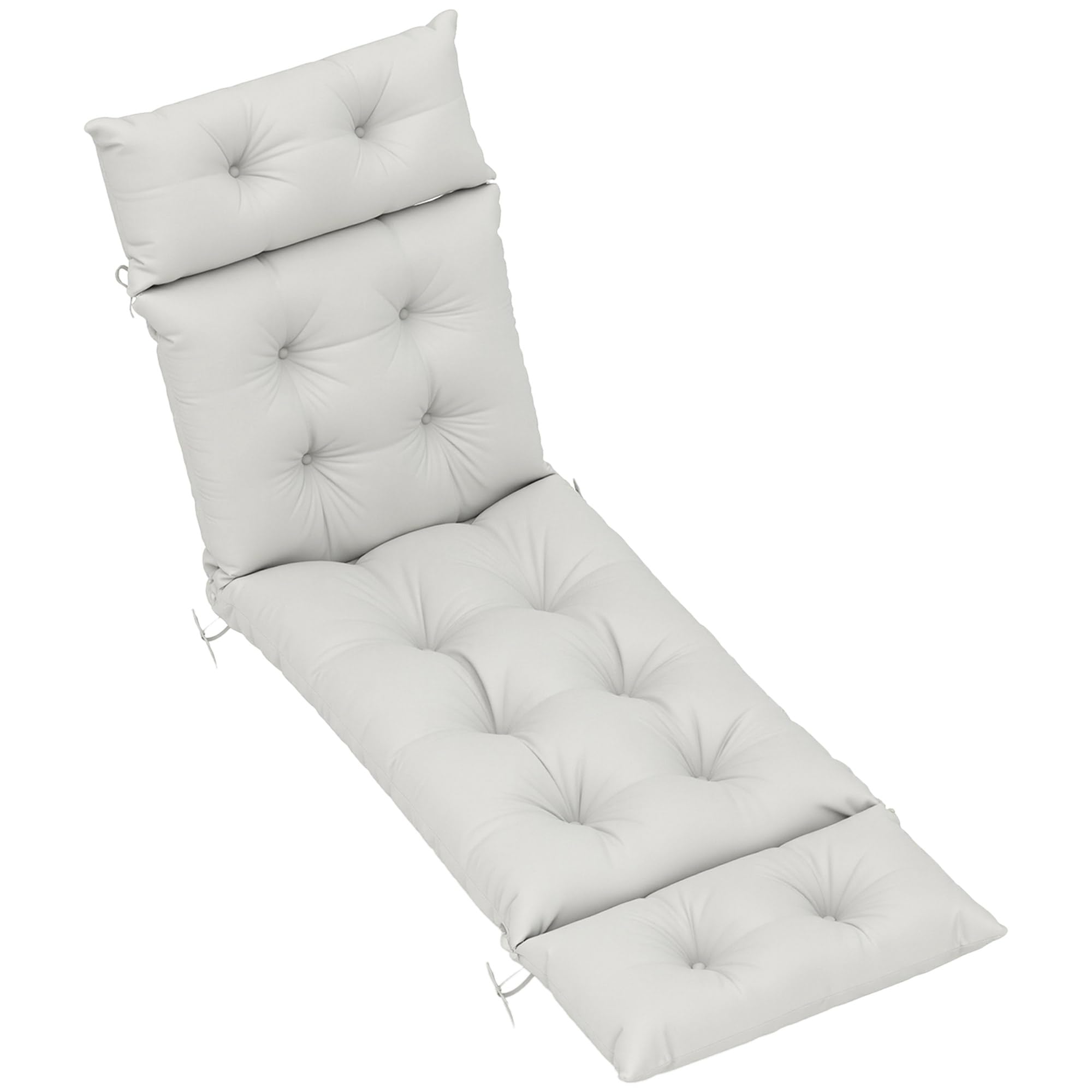 Outsunny Sun Lounger Cushions Only, 190x56x10cm Garden Lounge Chair Cushions, UPF20+ 220gsm Fabric, Thick Sunbed Replacement Pads with 6 Ties, Light Grey