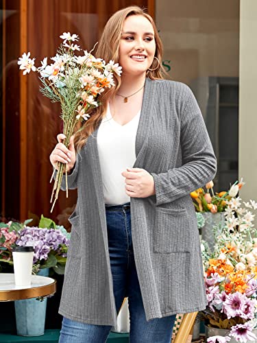 Image of LARACE Open Front Knit Plus Size Cardigan Sweaters for Women with Pockets