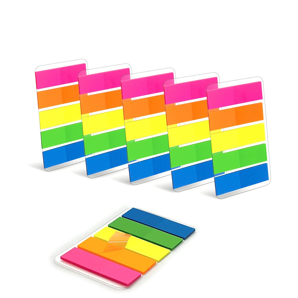 WAYTEX 750 Self-Adhesive Laminated Bookmarks 6 Pockets of 5 Mini Pads of 25 Neon Coloured Sheets 45 x 12 mm Repositionable Adhesive