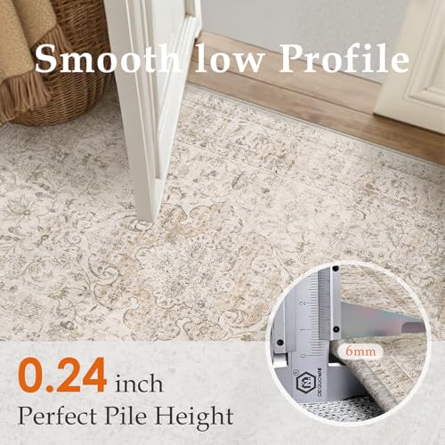3x5 Washable Beige Vintage Area Rug for Entryway Non-Slip Low Pile Traditional Carpet Retro Distressed Soft Thin Door Mat Small Accent Throw Rug for Office Kitchen Bathroom Indoor Dorm