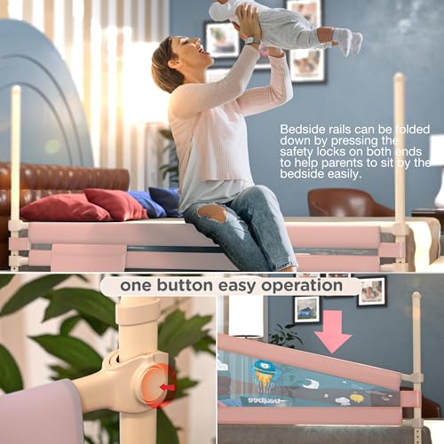 Image of BAYBEE Bed Rail Guard for Baby Safety | Bed Side Protector for Baby with 7 Level Height Adjustable & Portable Bed Railing for Babies Safety Guard for Kids (5Ft, 1 Side, Pink)