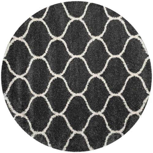 Image of Modern Plush Area Rug for Bedroom Living Room Home Decor (6x6 Feet Round, Dark Grey|Ivory)