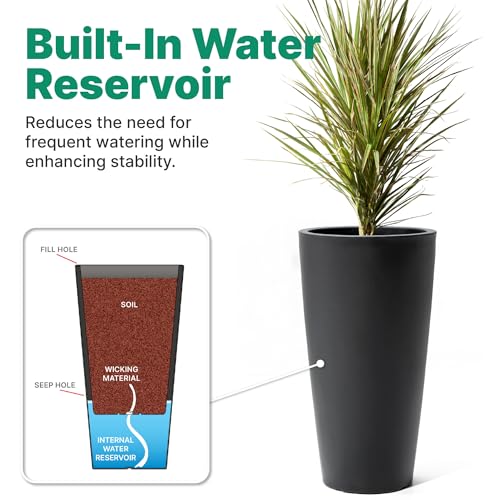 Step2 Tremont Tall Round Tapered Planter 2-Pack, 28 in Resin Planters, Self-Watering, Onyx Black - image 5