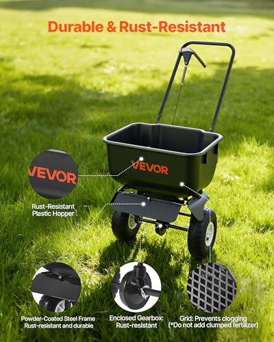 Image of VEVOR Push Lawn Spreader, 12ft Spreading Width, Broadcast Spreader with 80lbs Load Capacity & 10 in All-Terrain Tires, Walk-Behind Garden & Lawn Broadcast Spreaders for Seed Fertilizer, Salt Ice Melt