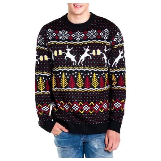 Tipsy Elves Men's Deer with Beer Ugly Christmas Sweater Black Holiday Pullover Size L