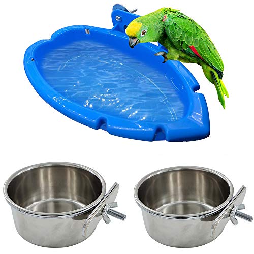 Bird Baths Tub - Bird Feeding Dish Cups Stainless Steel Parrot Feeding Cups Animal Cage Water Food Bowl Bird Cage Cups Holder with Clamp Holder for Bird Parrot Water Food Dish Feeder