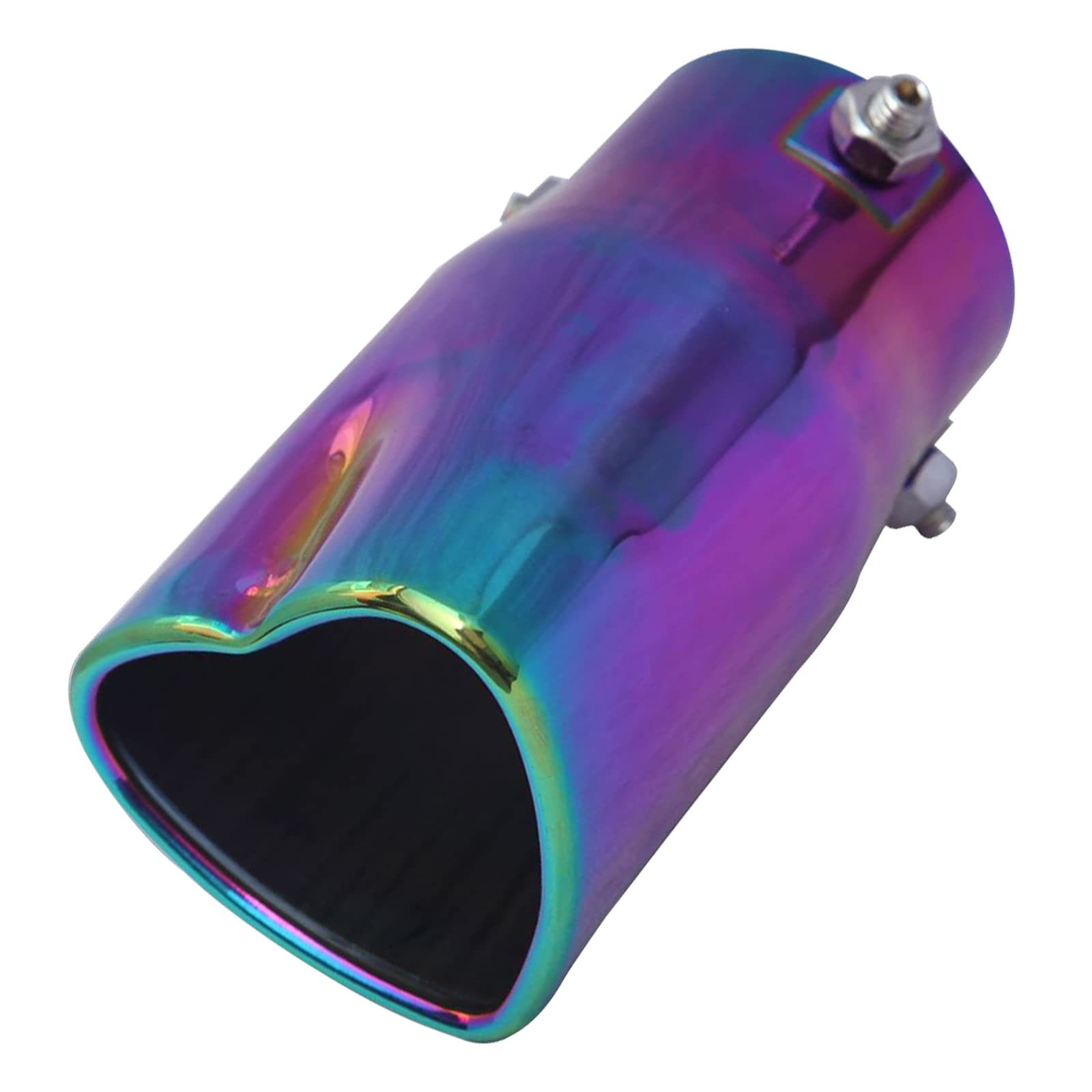 Embouts d'échappement de voiture en forme de cœur universels en acier inoxydable - Couleur arc-en-ciel - Embout d'échappement droit - Entrée de 2,48 pouces - Convient à la plupart des voitures