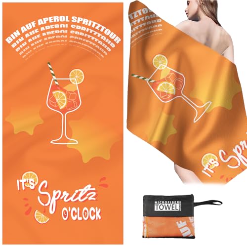 WDJLNZB Serviette de Plage à Thème Aperol Spritz | Grande Taille 90x180cm | 85% Polyester | Serviette de Bain en Microfibre à Séchage Rapide | avec Sac en Maille...