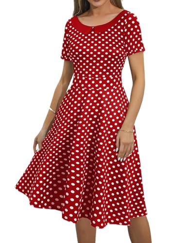 Image of Women's Elegant Vintage Dresses Knee Length Casual Floral Print Work Party Peter Pan Collar A-Line Dress with Pockets 978