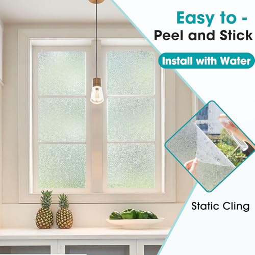 Image of Coavas Window Privacy Film Frosted Glass Static Clings, Decorative Bathroom Door Privacy Film Day and Night, Heat UV Blocking Anti-Glare Frosting Stickers Renter Non-Adhesive, 17.5x118.1 Inch, Clear