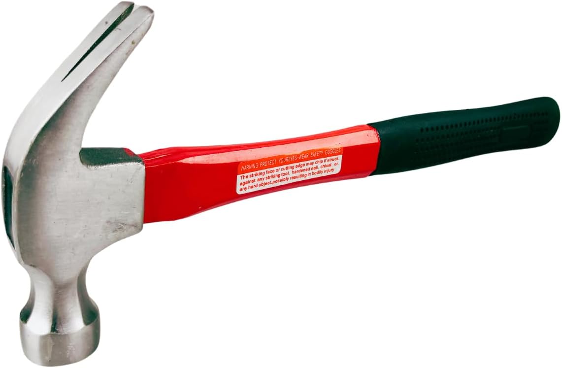 13" 16oz Forged Steel Claw Hammer | Red Fiberglass Handle | 6.5" Rubber Grip | Dual-Purpose Building & Demolition