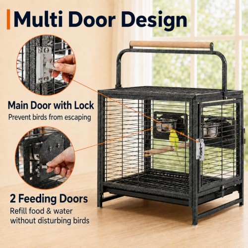 Image of Yaheetech 25.5 inch Small Bird Cage, Wrought Iron Bird Travel Cage with Wooden Perch Handle & Seed Guard for Conures, Budgies, Lovebirds & Small to Medium Birds