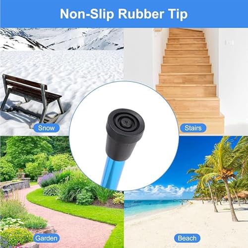 Image of Dr Care 4 Folding Walking Stick for Old Age | Aluminum | Adjustable Height 85-95 cm | Lightweight | Anti Slip | Ergonomic Handle | Rubber Tip | Wrist Strap (Blue)