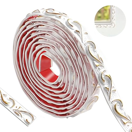 ztowoto 300cm Flexible Molduras Decorativas Para Pared- Autoadhesivo Molduras Decorativas Pared, Impermeable Molduras PatróN Vintage 3d, Moldura Para La DecoracióN Del Hogar (Blanco Con Oro-2cm)