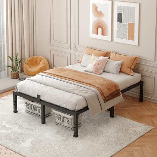 Image of FUIOBYVV Full Size Bed Frame, 14 Inch Heavy Duty Metal Platform Bed Frame Full Support Up to 3500 lbs, No Box Spring Needed,Headboard Holes,Steel Slat Support,Noise Free,Easy Assembly