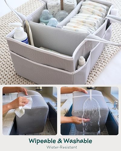 Image of Lily Miles Baby Diaper Caddy Organizer, Baby Shower Basket for Newborn Boys or Girls, Nursery Must Haves for New Mom, Registry Favorites, Large Storage Tote for Changing Table or Car, Gray