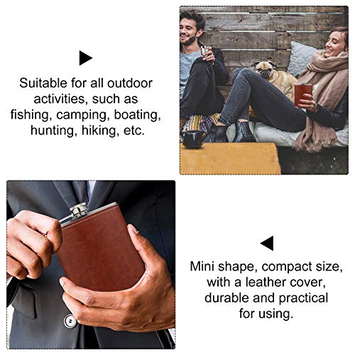 UPKOCH Roestvrijstalen heupfles trechter set fles PU leer wrap voor whisky wodka alcohol zak container rood - Afbeelding 6