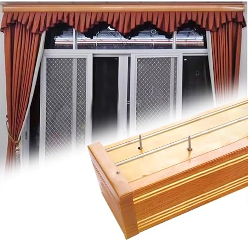 Wood Grain Pelmet Box with Track - Retro Wall-Mounted Curtain Rail System for Bay Windows, Concealed Valance & Durable Curtain Track (4.6m/15.1ft)